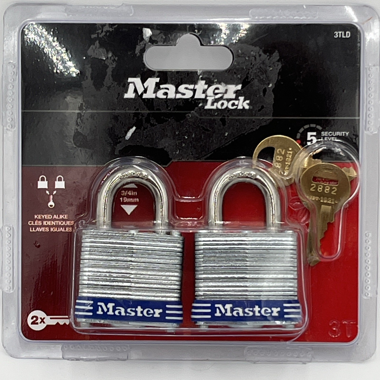 BRAND NEW!! (2-Pk) Master Lock Laminated Steel Padlock 1-9/16" w/ 2 Keys - 3TL
