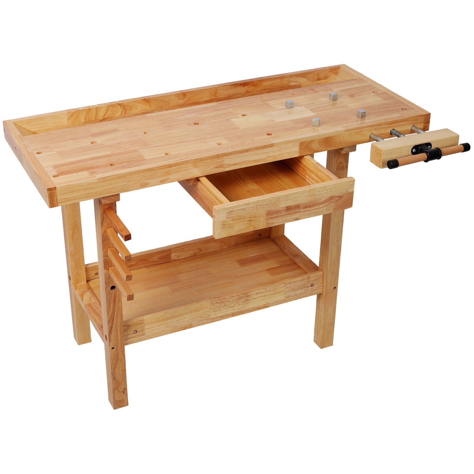 48"Solid Rubberwood Workbench 330lb Heavy Duty Woodworking Table w/Vise & Drawer