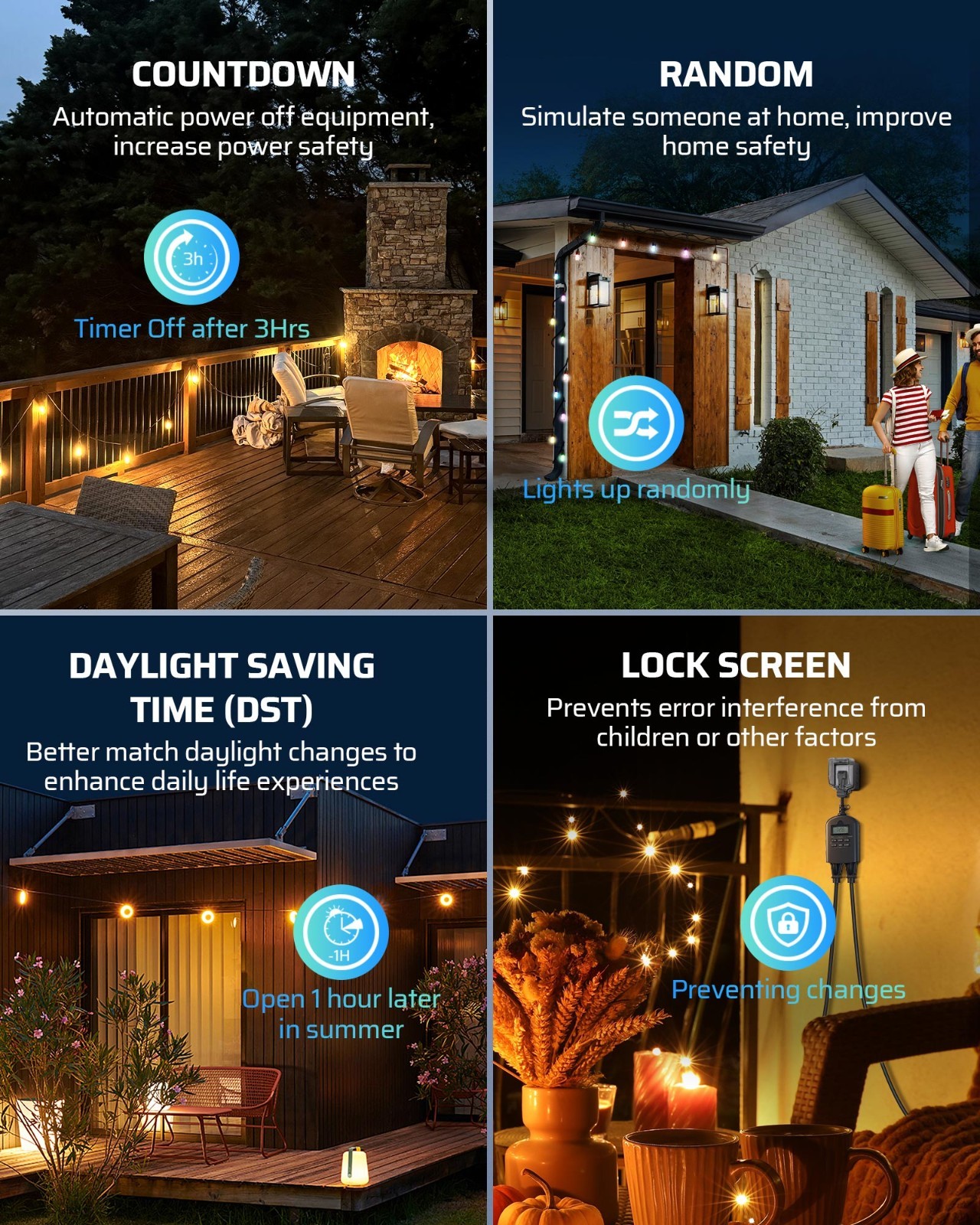DEWENWILS Outdoor Timer Outlet Waterproof Programmable 2 Outlet 15A Heavy Duty