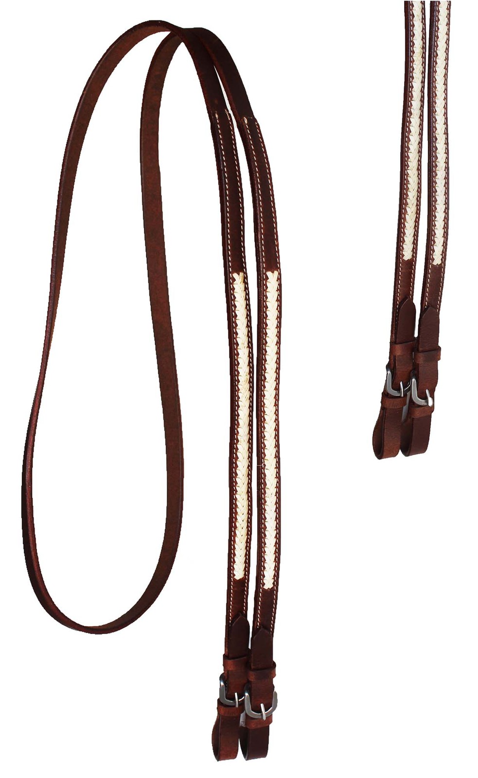 Horse Horse Western Brown Full-Grain Leather Rawhide Braided Ends Barrel Reins