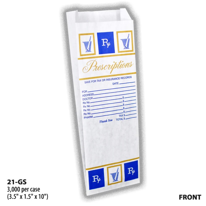 Pharmacy Paper Bags GS #21 3.5x1.5x10 3000 Case Rx Made in USA