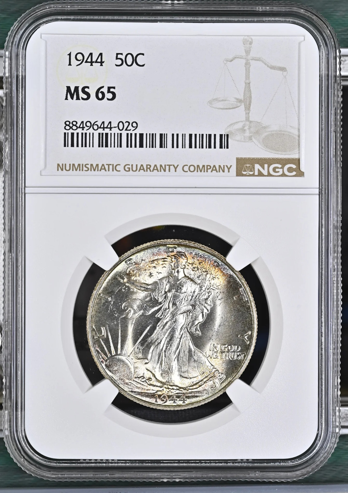 1944 Walking Liberty Half Dollar NGC MS-65 PQ TONED