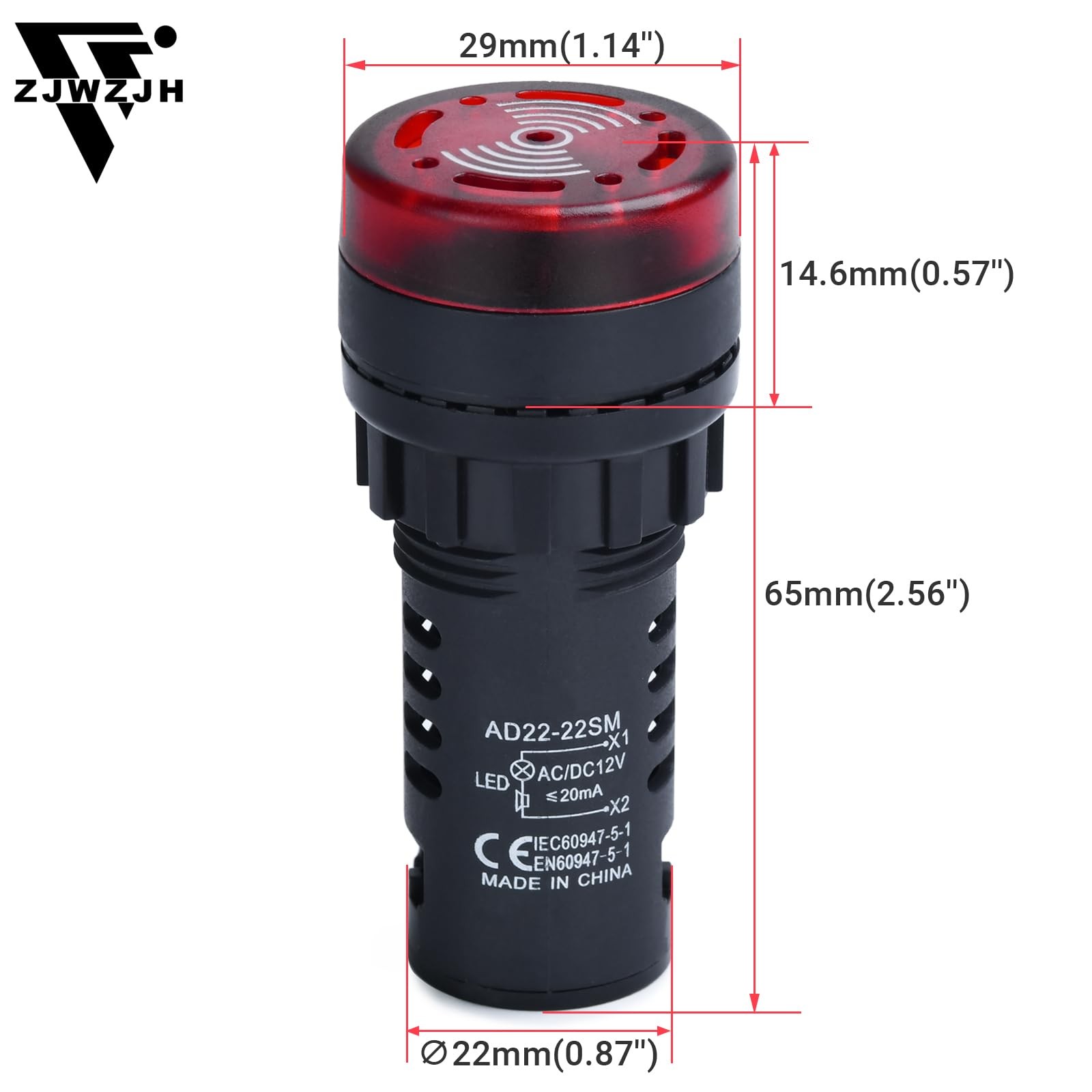 22mm Piezo Buzzer Red Indicator Light Lamp Round, With Light,12VDC