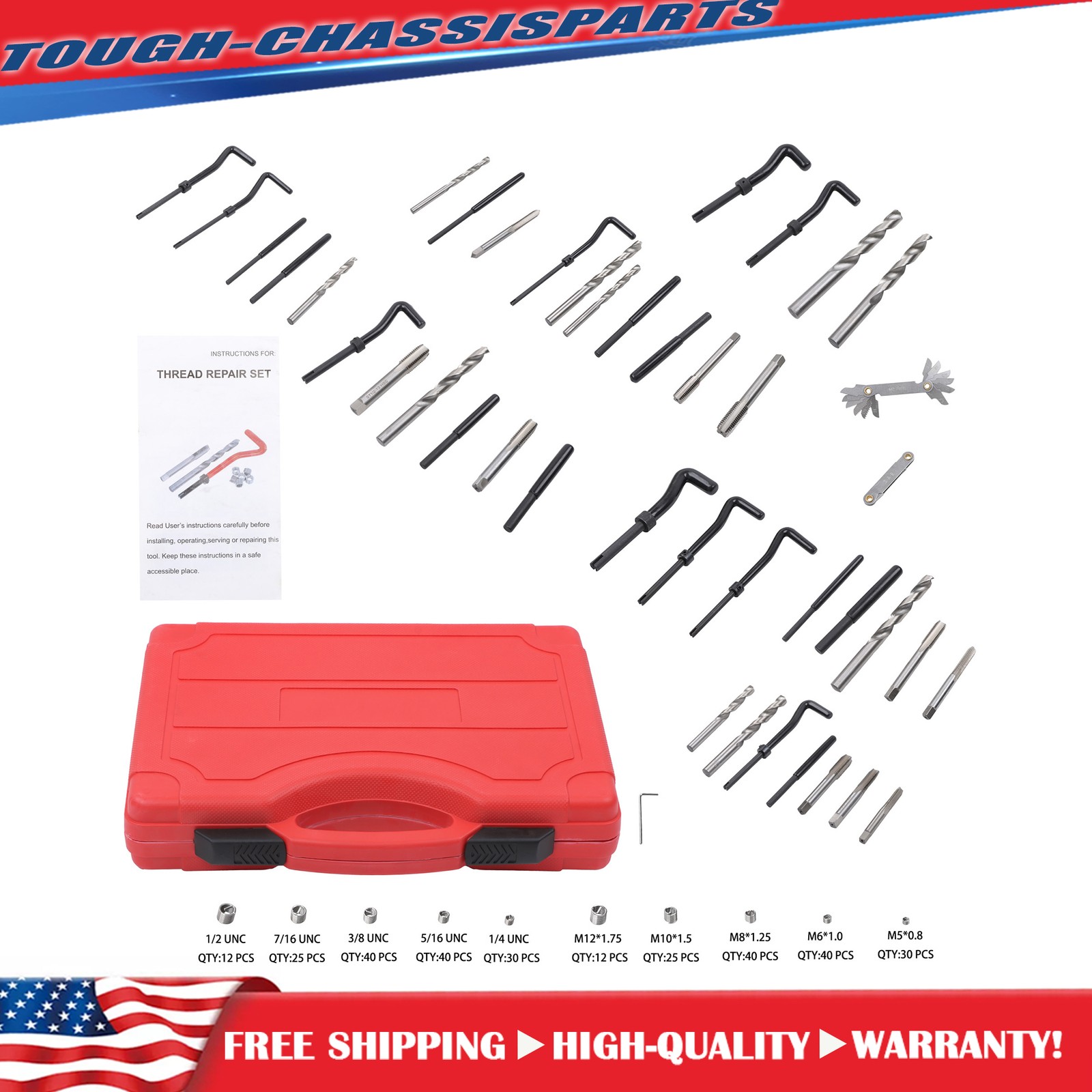388Pcs Helicoil Thread Repair Kit SAE & Metric Rethreading Tool M5-M12 1/4"-1/2"