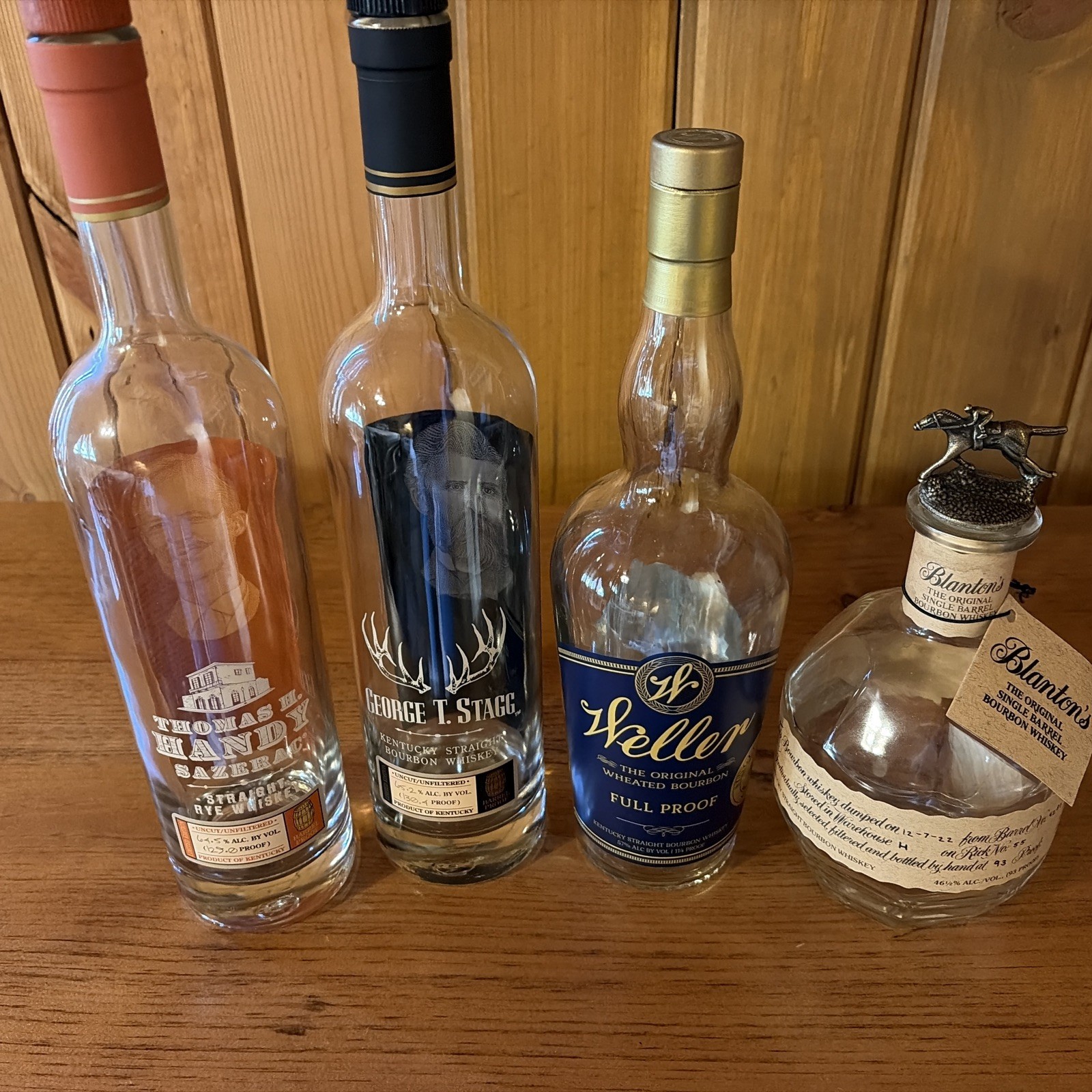 EMPTY: George T Stagg, Thomas H Handy. Weller Full Proof (SP) & Blanton’s