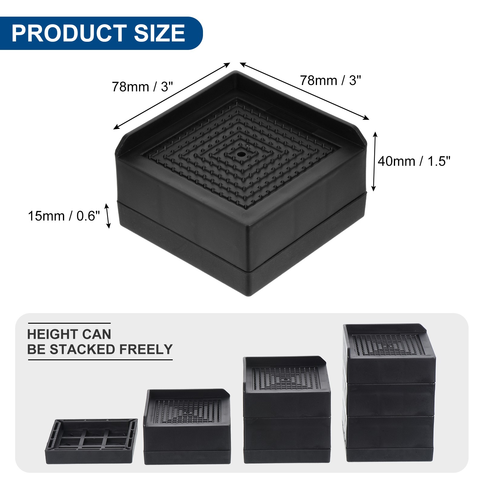 4pcs Furniture Risers 1.5 Inch Square Bed Risers Adjustable Couch Lifter Block