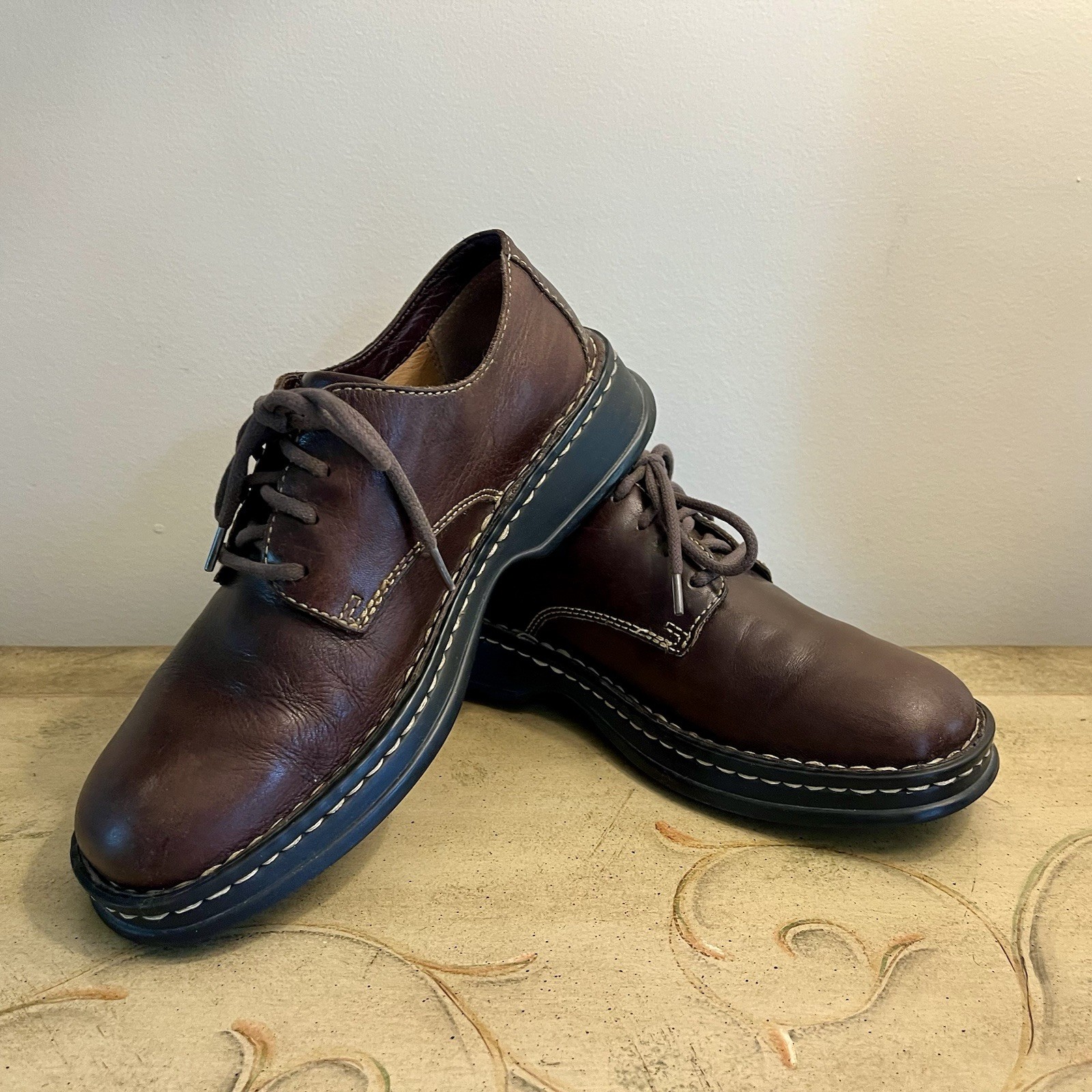 BORN Ravine-Casual-Chunky Dark Brown Leather Oxford Shoes-Boho Lace Up-9 M/40.5