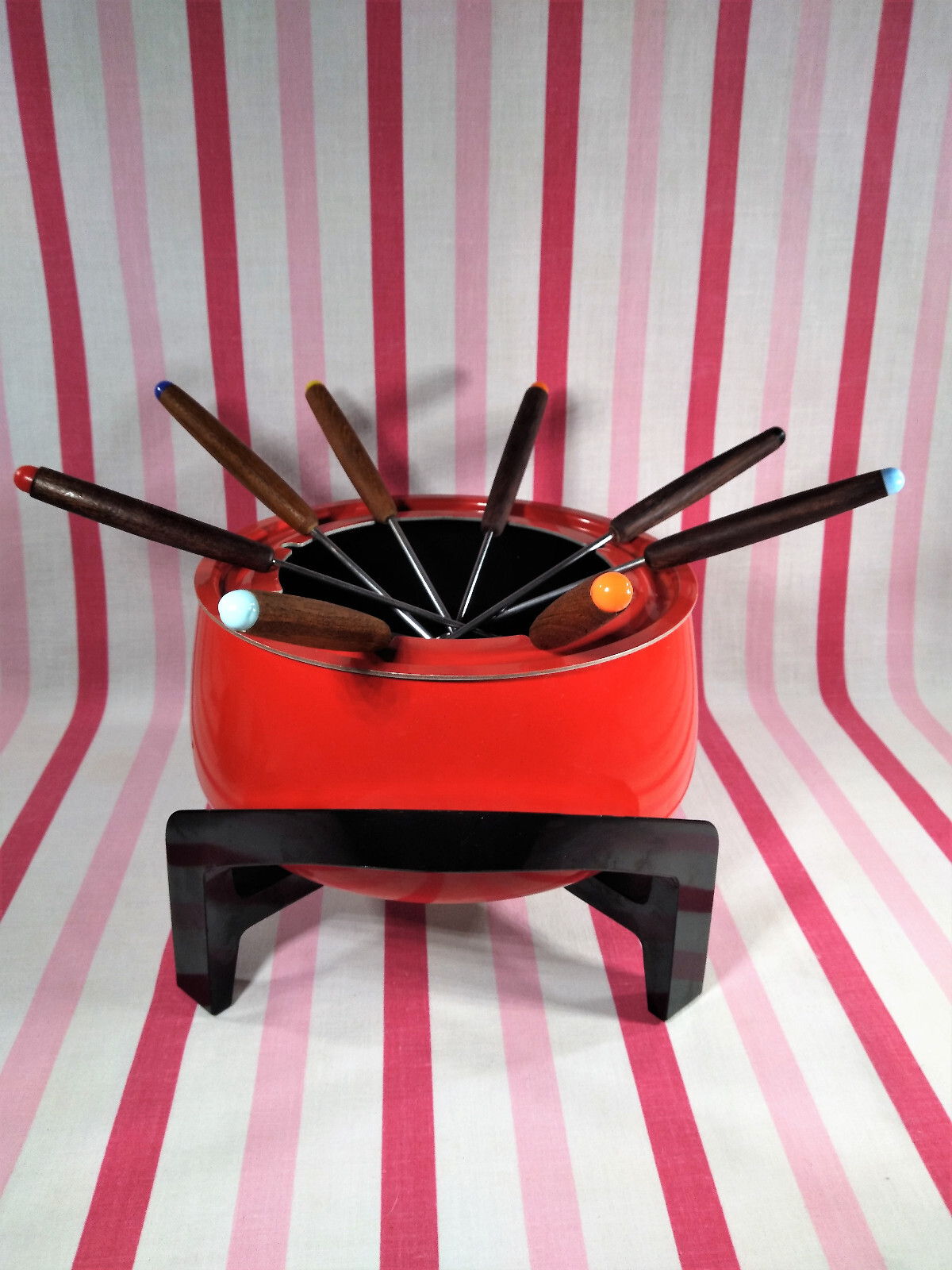 Swanky MoD West Bend Electric 1970's Poppy Red 11pc Fondue Pot Model 88502