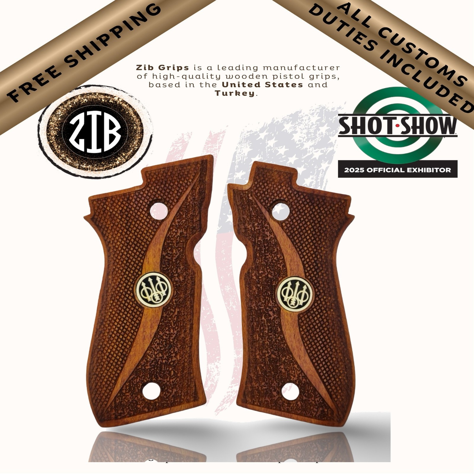 Zib Grips Wooden Series Pistol Grips Fits Beretta® F81