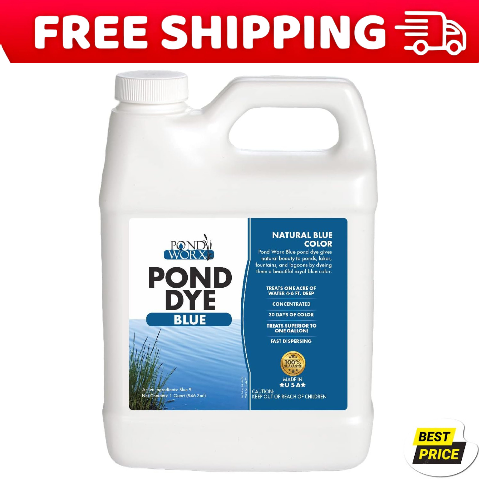 Pond Worx Blue Lake and Pond Dye - 4X Concentrated Liquid Pond Colorant – Shades