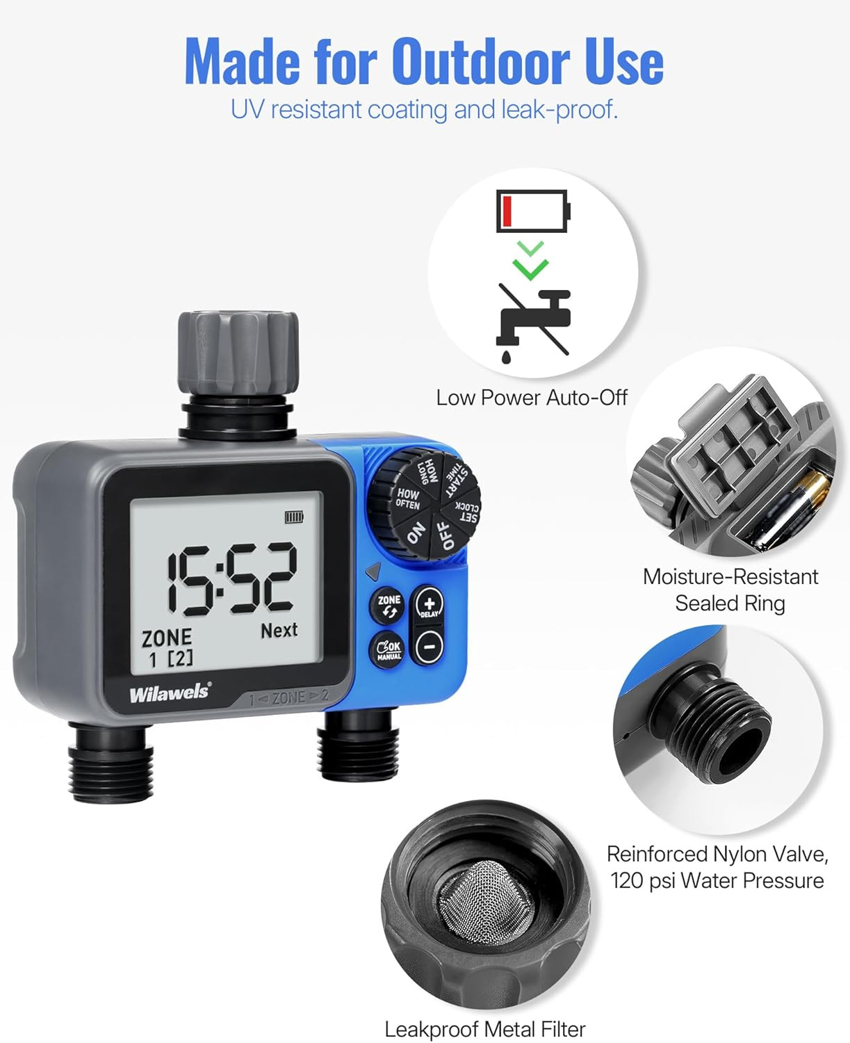 Water Timer for Garden Hose, 2 Zone Sprinkler Timer, Automatic Irrigation System