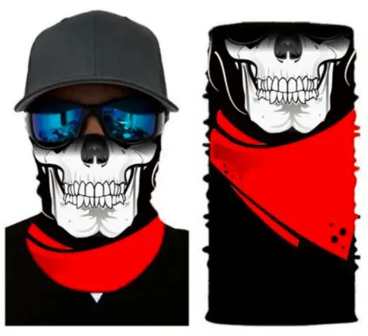 Neck Gaiter Face Mask Fishing Sun Headwear Protection Skeleton Face Red Bandana