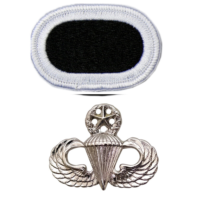 US ARMY 5TH SPECIAL FORCES EMBROIDERY OVAL PATCH + MASTER PARACHUTIST BADGE PIN