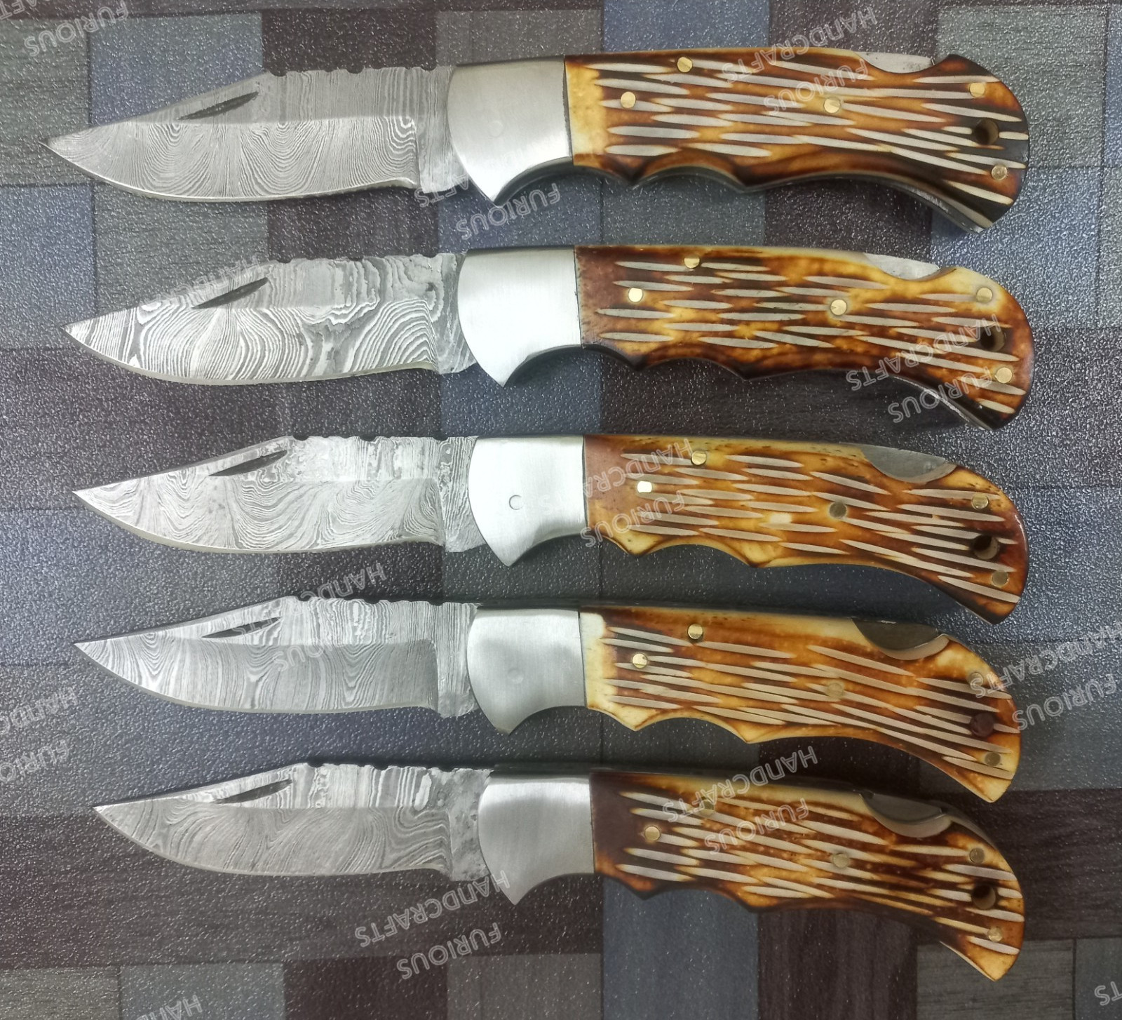 Lot of 20 PCS Handmade Damascus Steel Back Lock Folding Pocket knife with pouch