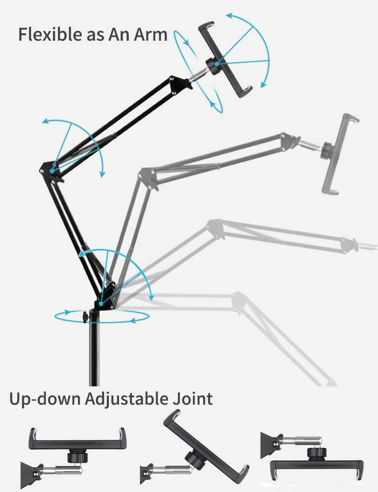 Tablet Floor Stand with Double Weight Base Height Adjustable Arm Stretchable