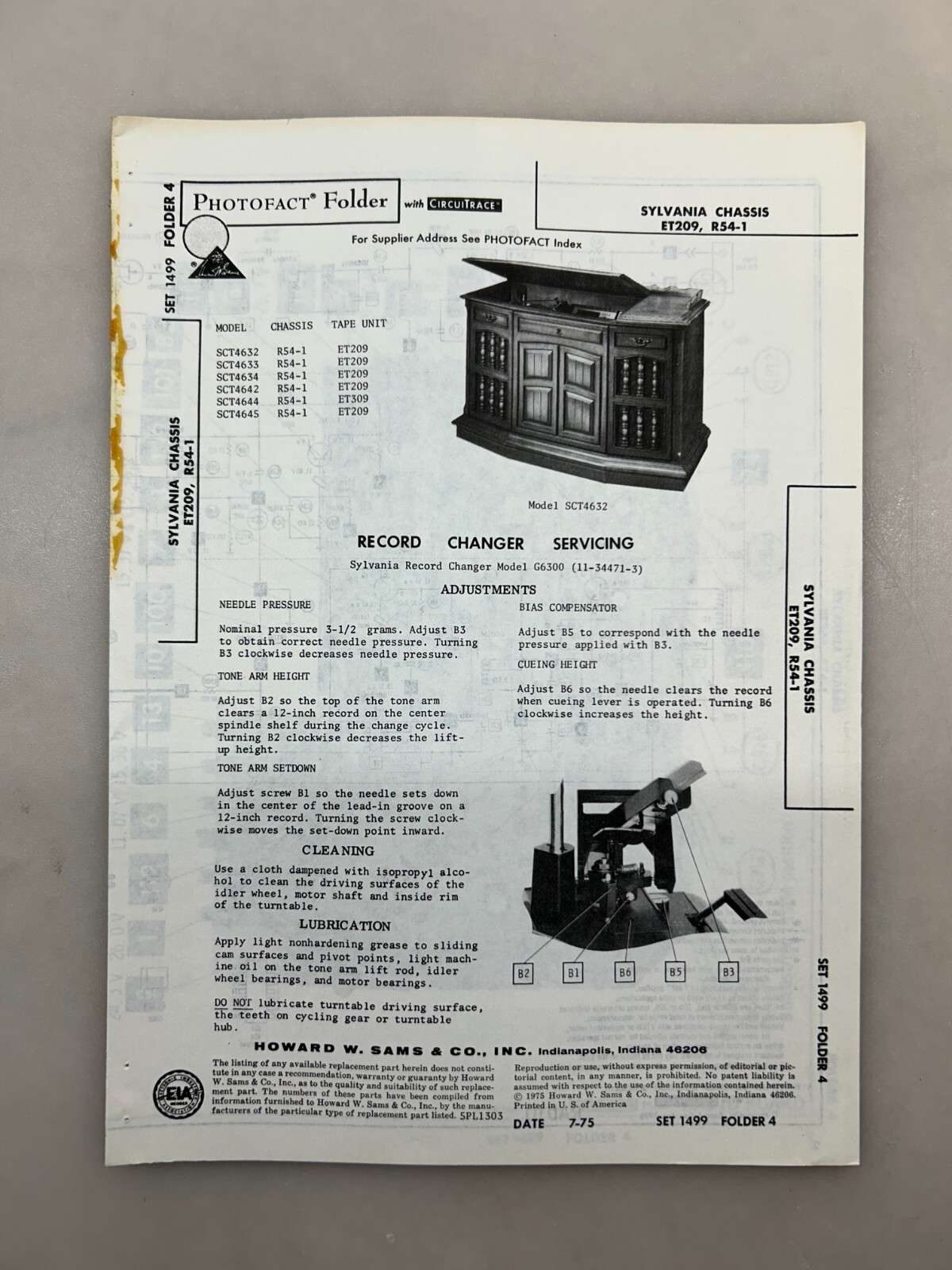 Sylvania ET209 R54-1 Service Manual Sams Photofact Free Shipping