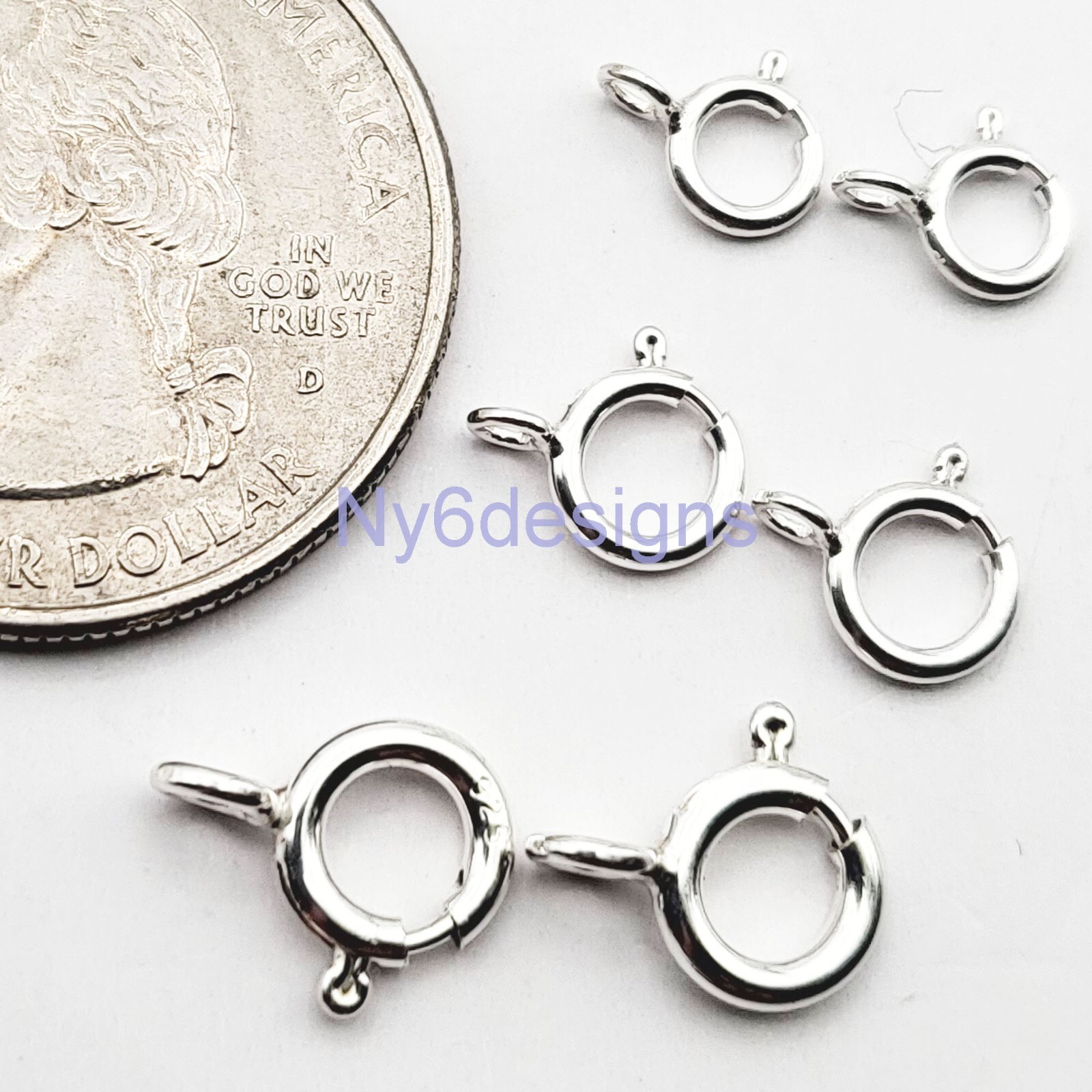Sterling Silver Spring Ring Clasp 5mm/6mm/7mm Open & Closed Ring Finding (5pcs)