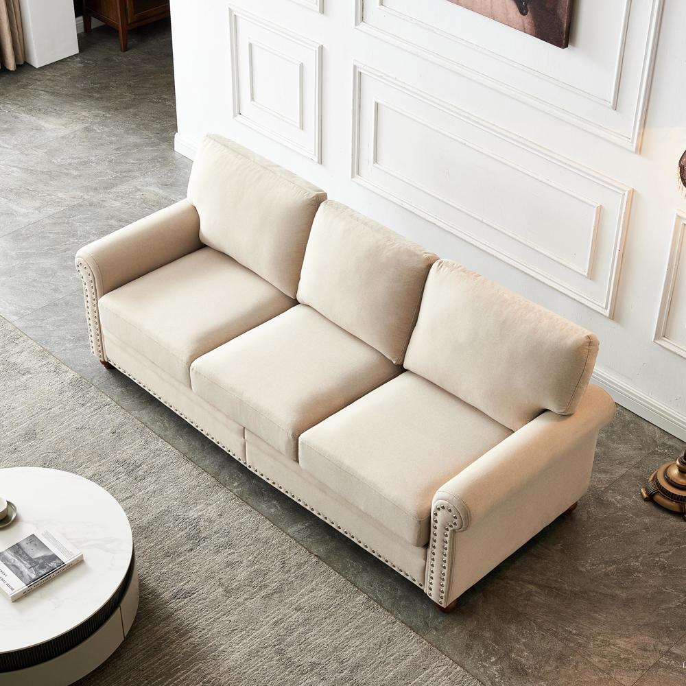 Easy Assembly Linen Fabric Upholstery with Storage Sofa Beige Furniture
