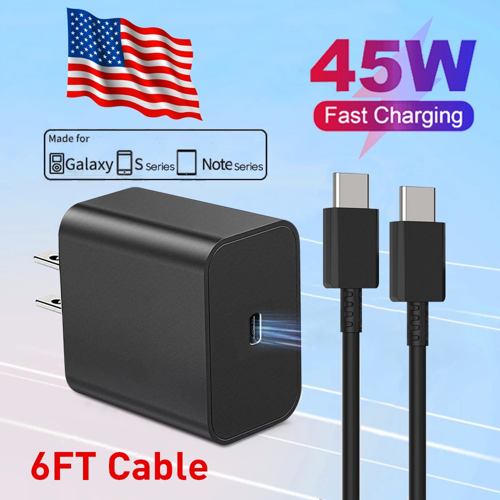 6FT Charger Cable Type c 45W PD Fast Wall Adapter For Samsung Galaxy S23 S22 20-