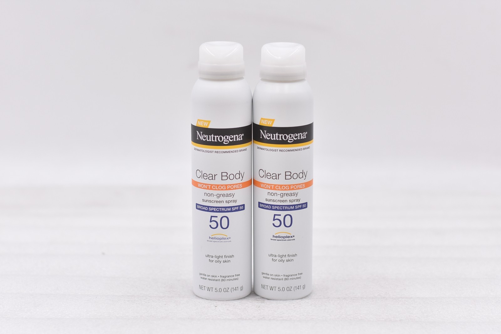 Lot of 2 Neutrogena Clear Body Non-Greasy Sunscreen Spray SPF 50 5oz Exp: 12/26