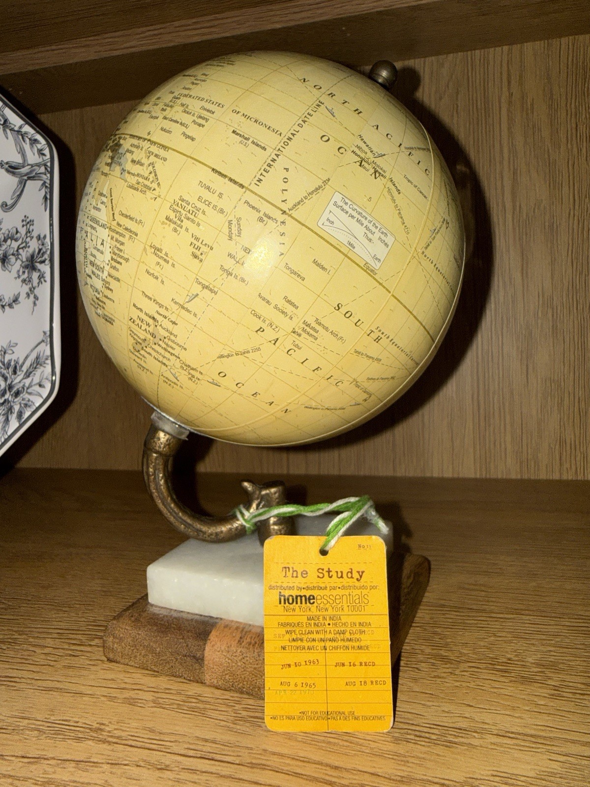 Home Essentials The Study Rotating Tabletop World Globe Wood Base