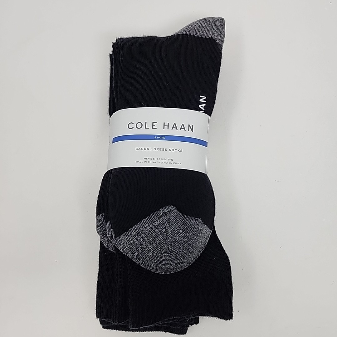 Cole Haan Men's 6 Pair Casual Dress Socks Black Shoe Size 7-12 73% Cotton NEW