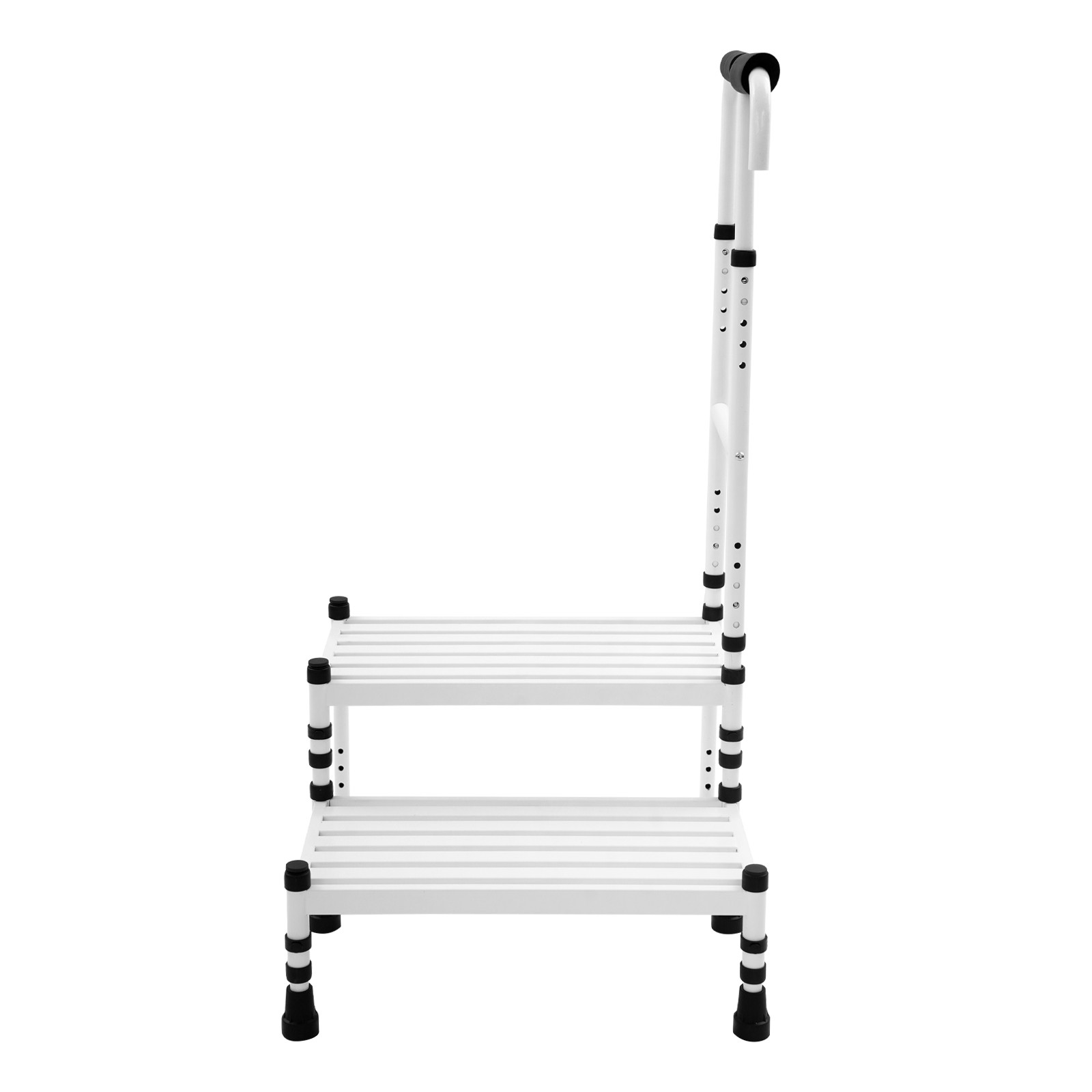 White Floor Standing Step Stool Adult Ramp with Handrail Metal Stepping Stool