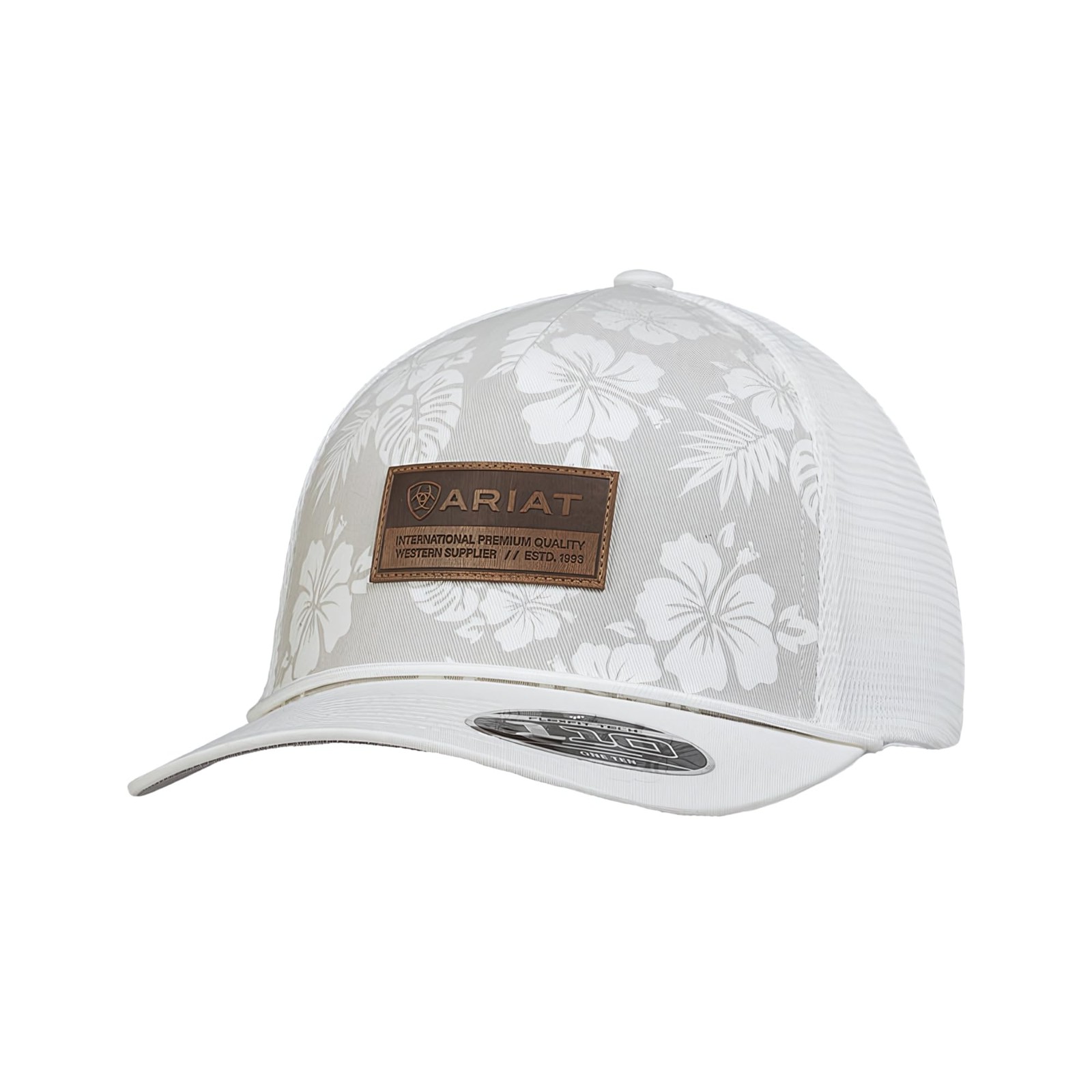 ARIAT Ladies White Hawaiian Flower Print Trucker Cap with Embossed Brown Patch