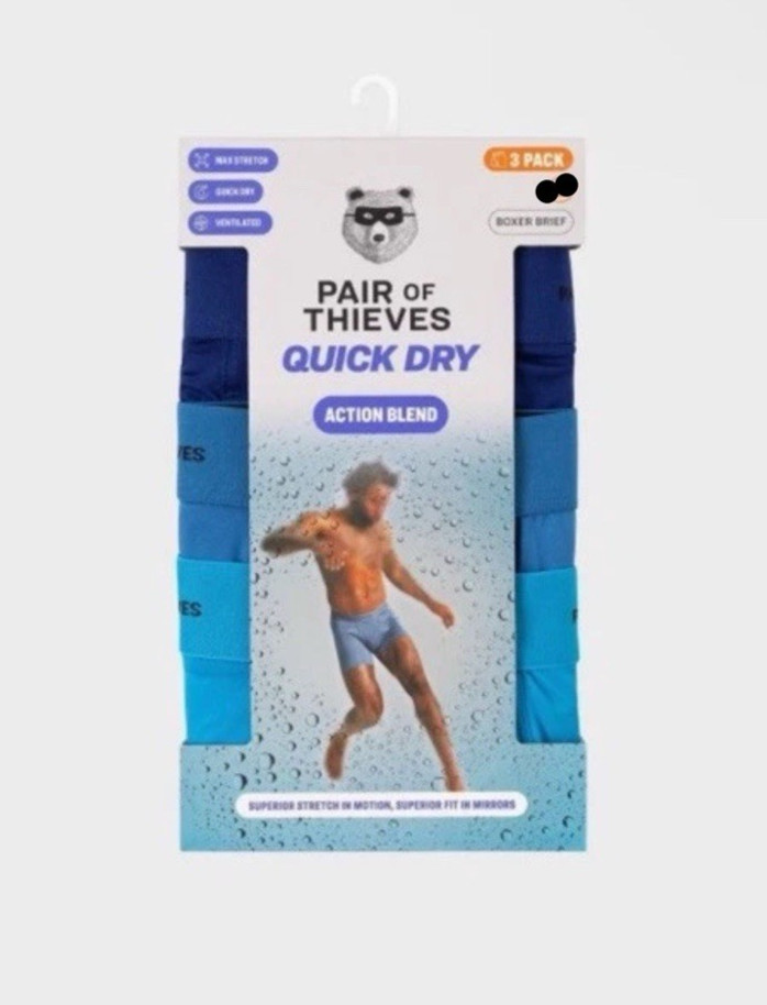 Pair of Thieves Men's Quick Dry Boxer Briefs 3pk - Blue Medium Size 31” -33” New