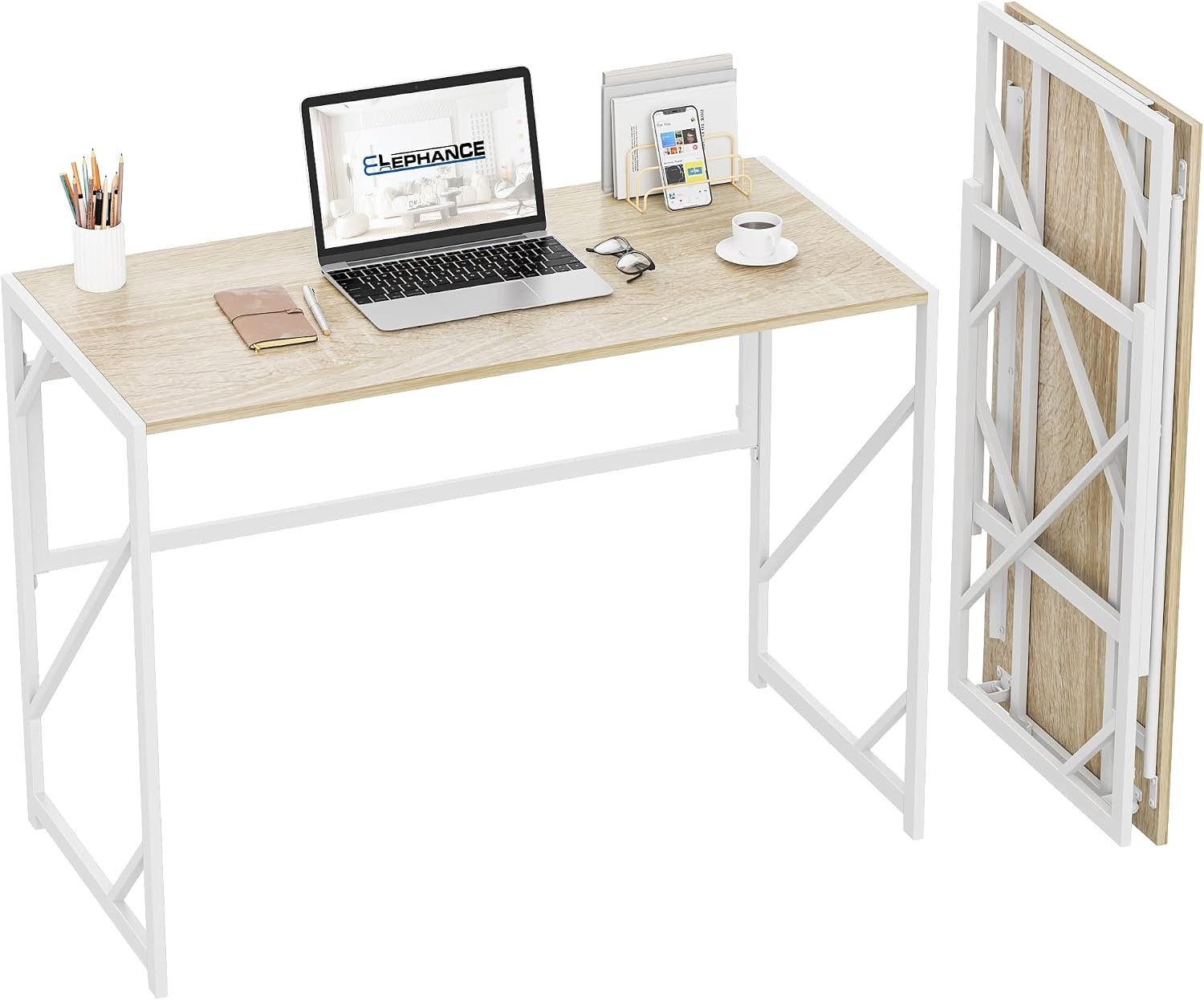 Desk Writing Computer Desk for Home Office, No-Assembly Study Office Desk