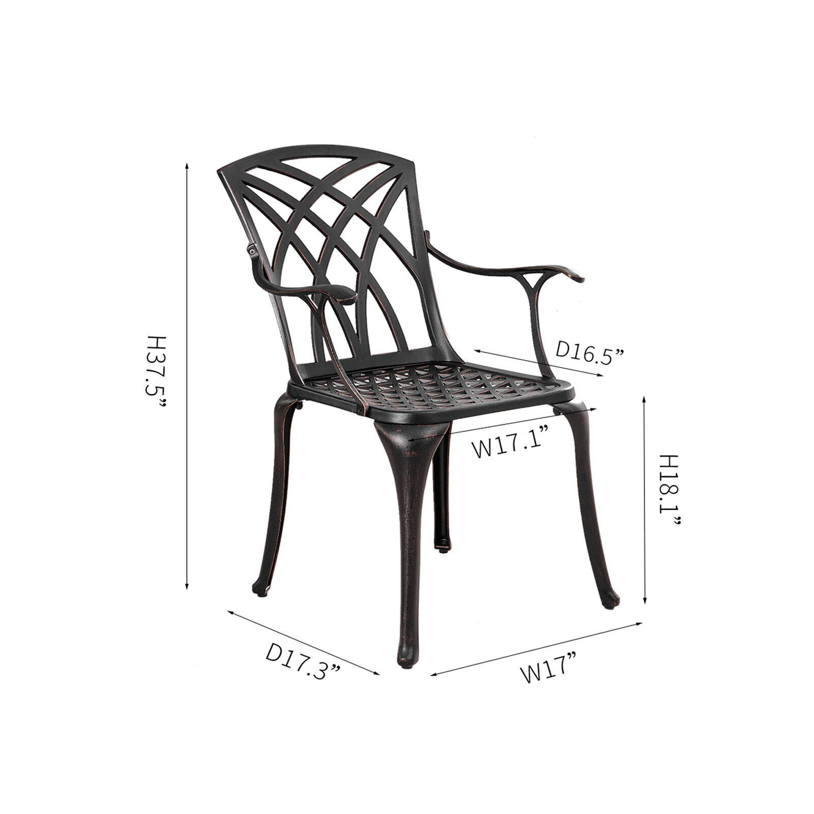 Outdoor Patio Bistro Dining Chair Set 2,All Weather Dining Chair for Yard,Bronze