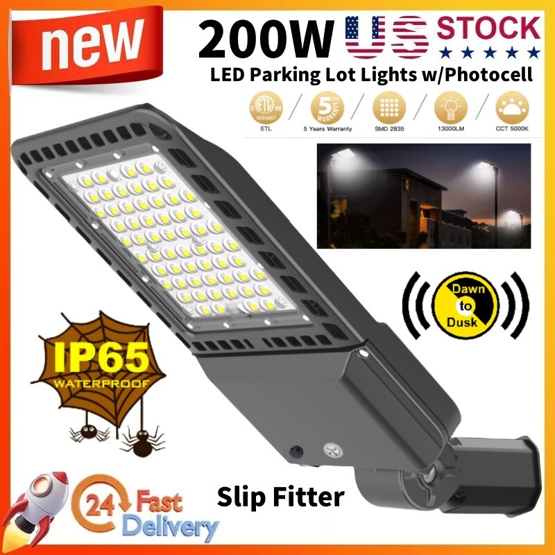 Led Parking Lot Lighting 200W, Street Shoebox Light Dask to Dawn with Photocell