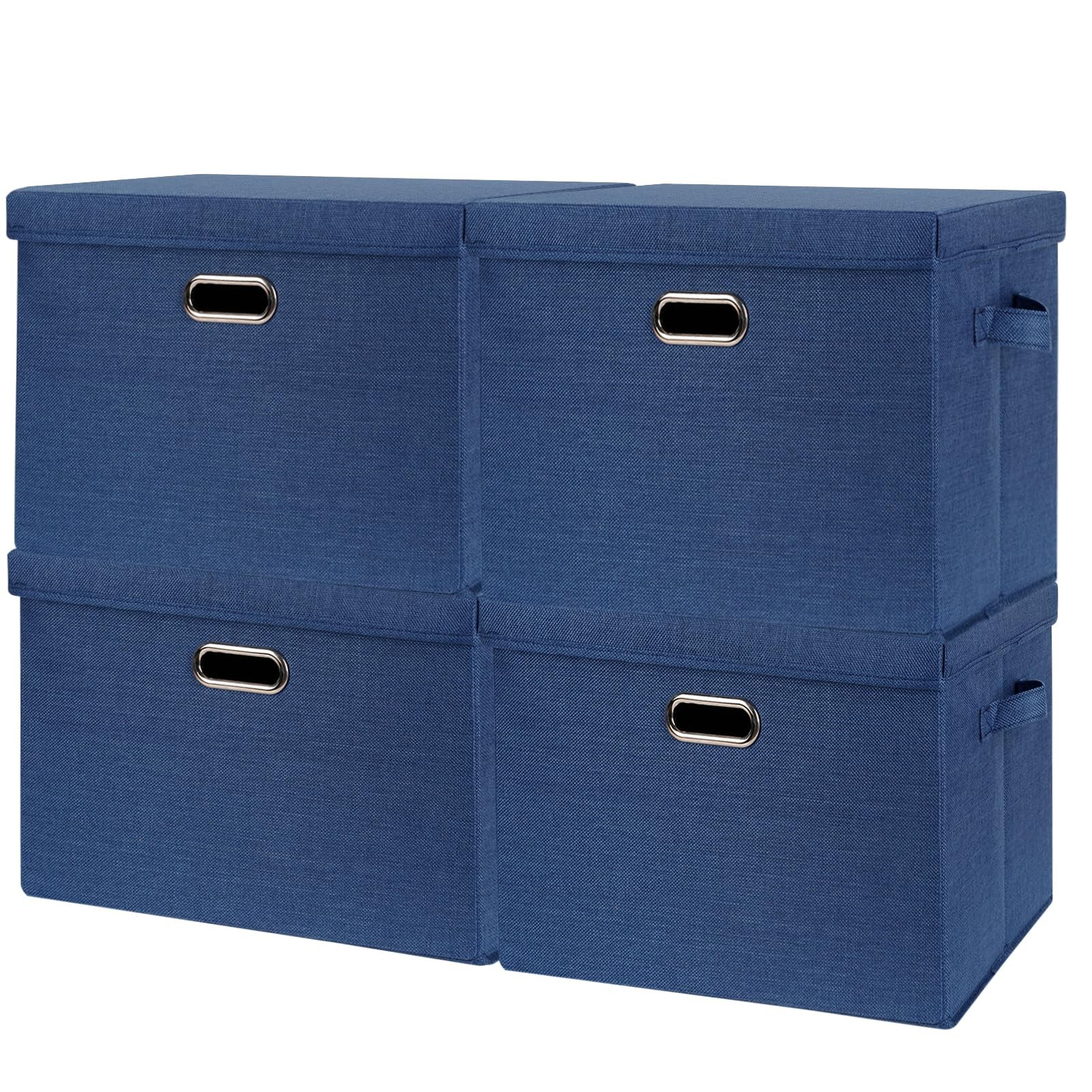 4 Pack Collapsible Medium（4-Pack 14.6*10.6*10.2 Inches）, Dark Blue