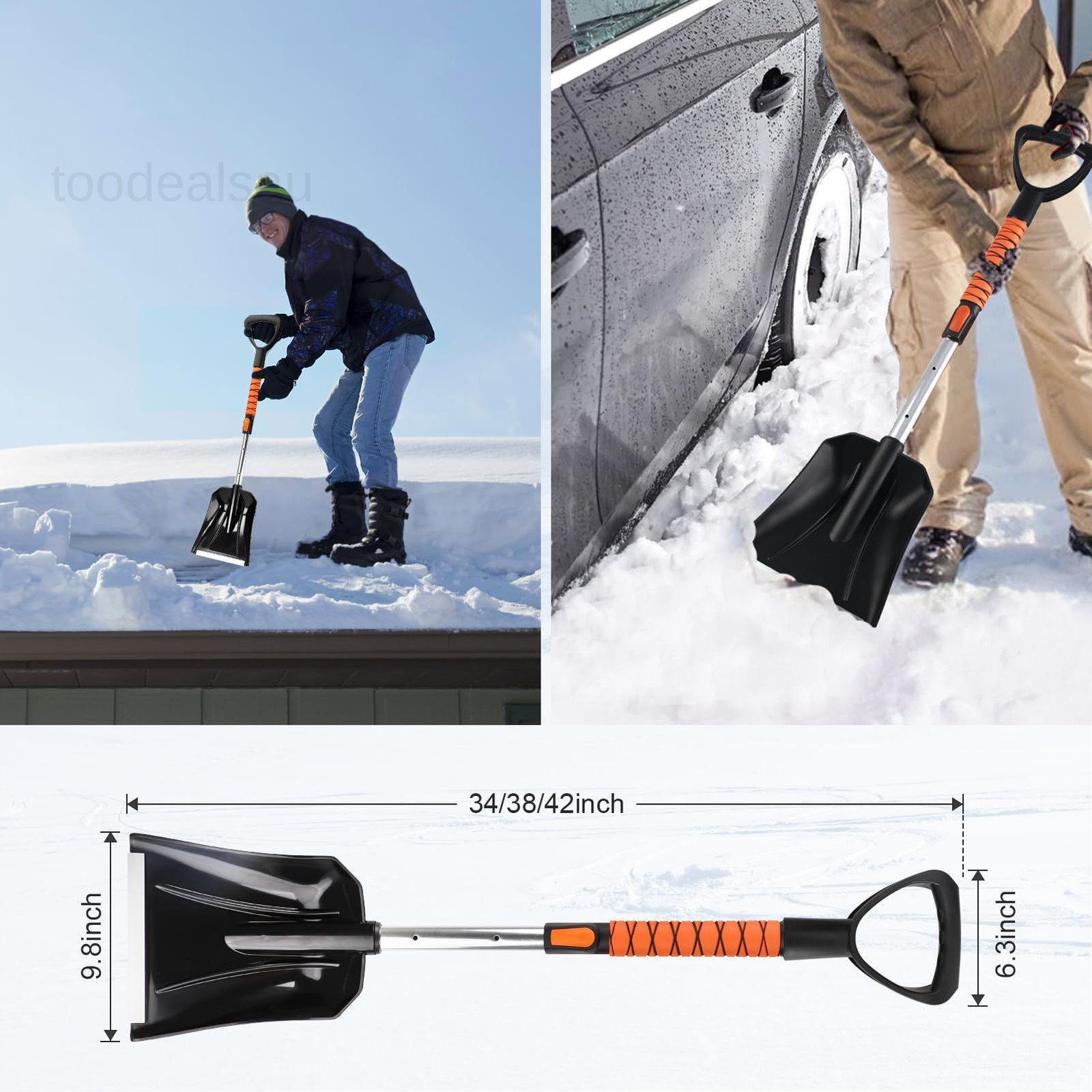 Extendable Snow Brush for Car, Ice Scrapers Car Orange