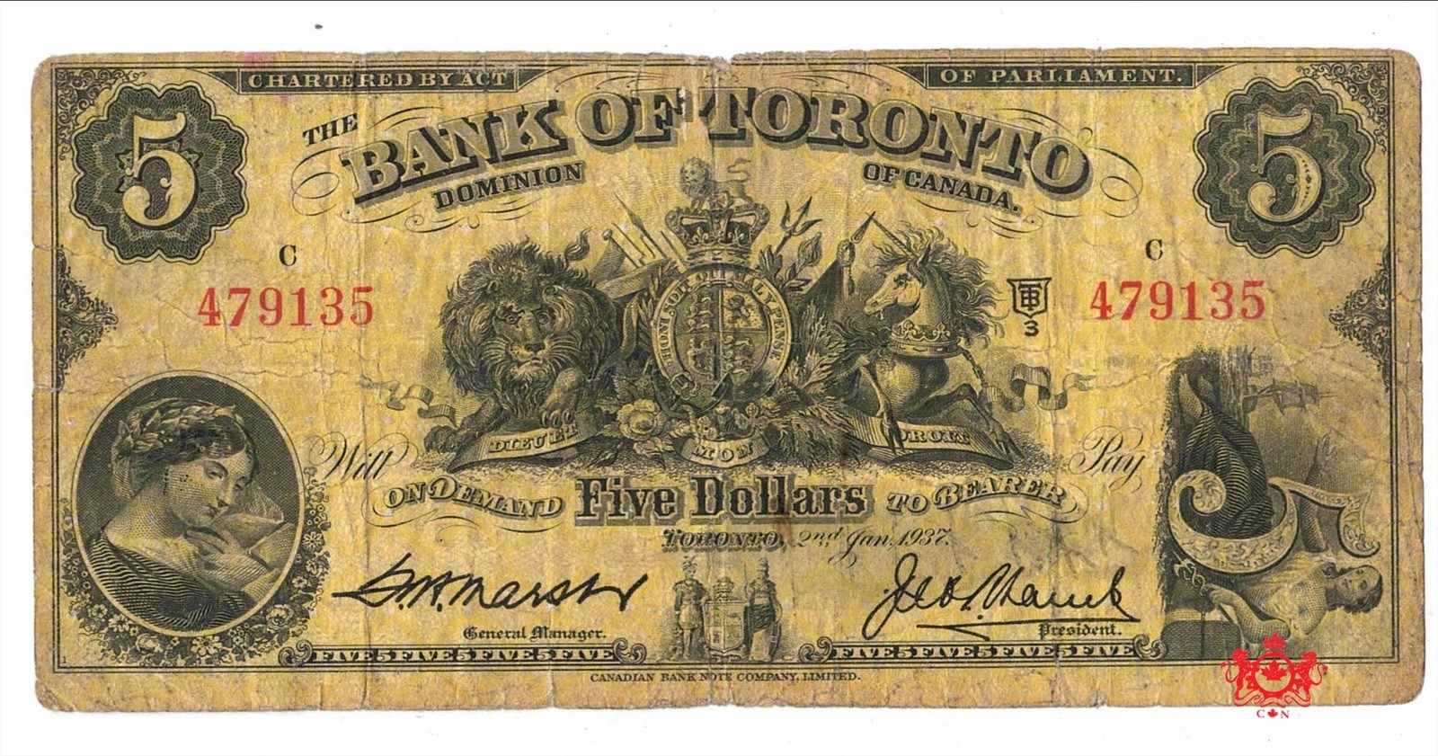 1935 Bank Of Toronto 5$ 479135 - F/VF - 715-24-06