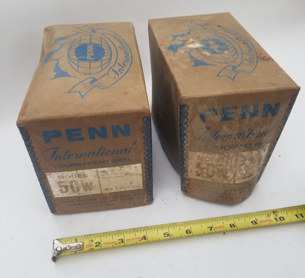2 Boxes for Vintage Penn International 50W Reels, BOXES ONLY, 1960s-70s, Rough