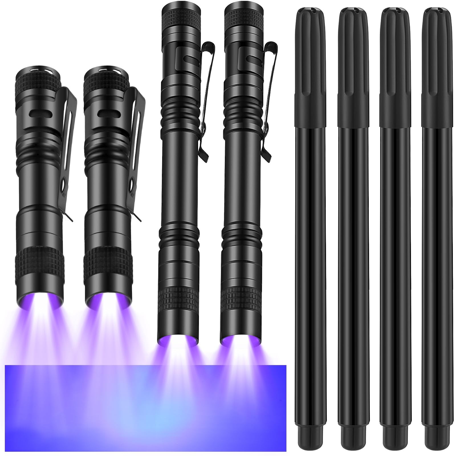 Tegeme 8 Pcs Black Light Markers Set 4 Invisible Ink Pen 4 Mini UV Flashlight...
