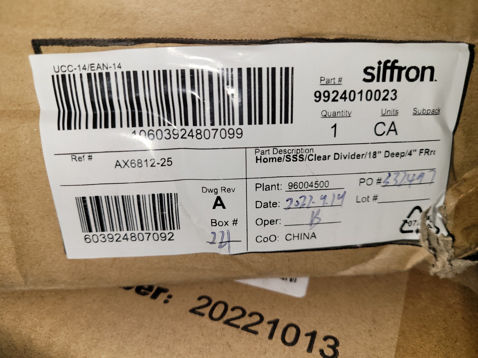 Case of 20 - Siffron Clear Plastic Dividers 14 x 8 9924010023 ax6812