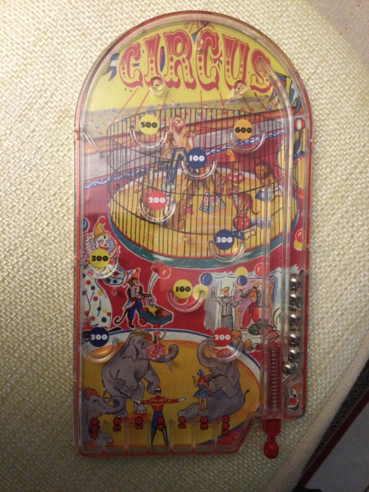 Schylling 10" X 5" Circus Clown Elephant Tiger Ring Handheld Pinball Game 2007