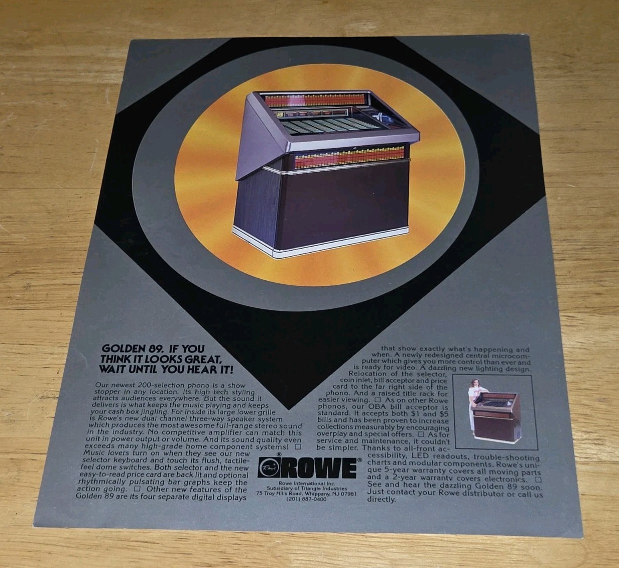 Original ad 1984 Promo  Rowe Golden 89 jukebox phonograph FLYER Advertising VTG