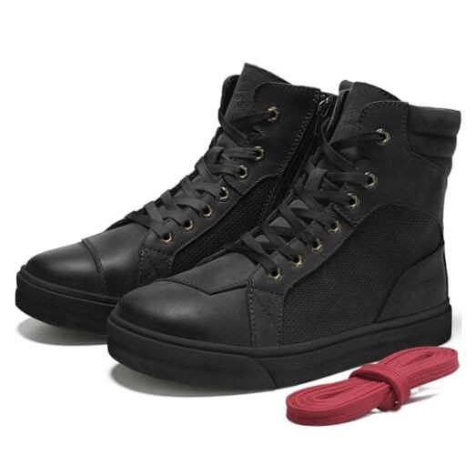 Leather Motorcycle Breathable Riding Shoes - Casual Outdoor Street 8.5 Black