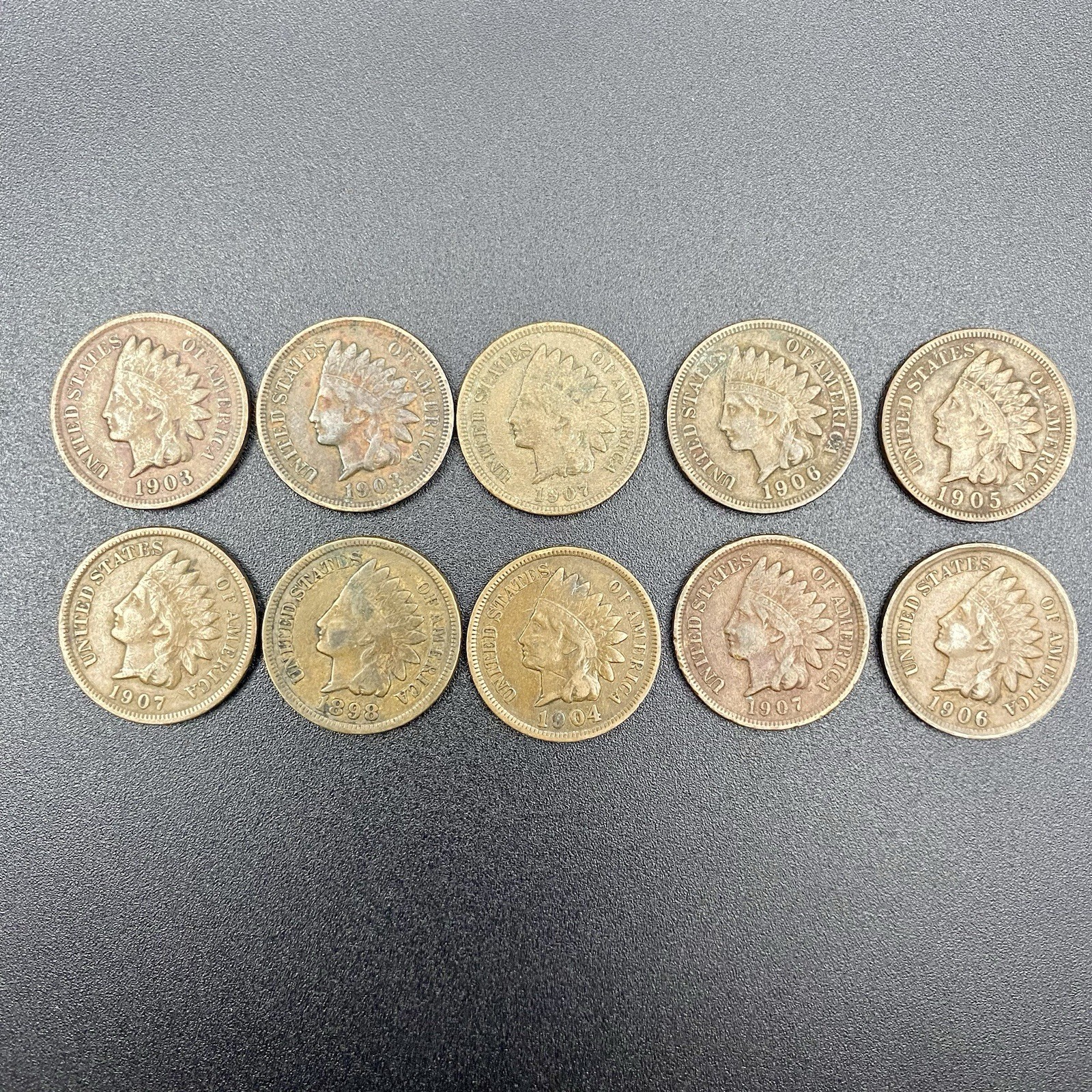Lot of 10 Indian Head Cents F-VF LIBERTY