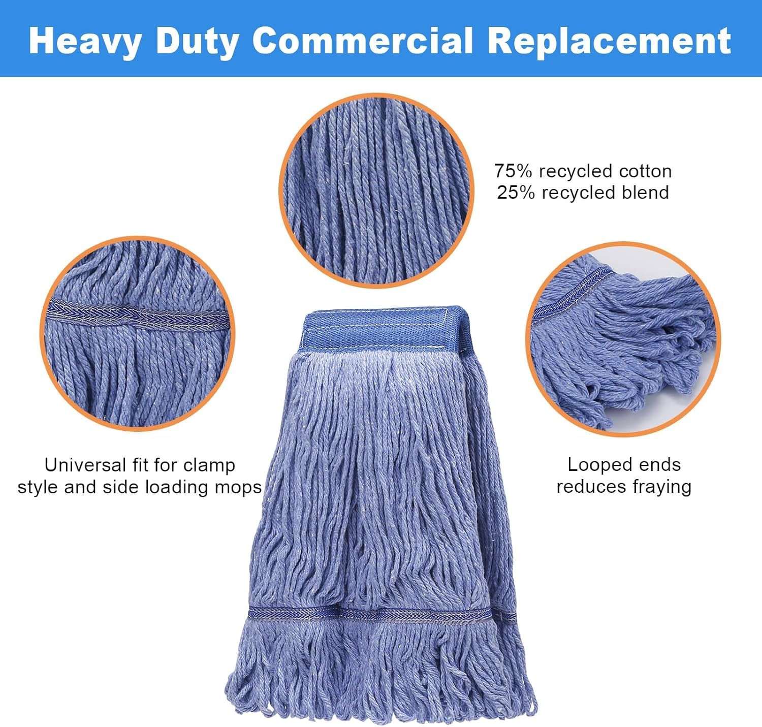 3 Pack Commercial Replace Mop Head, Reusable Mop Head Refills-Replacement Mop