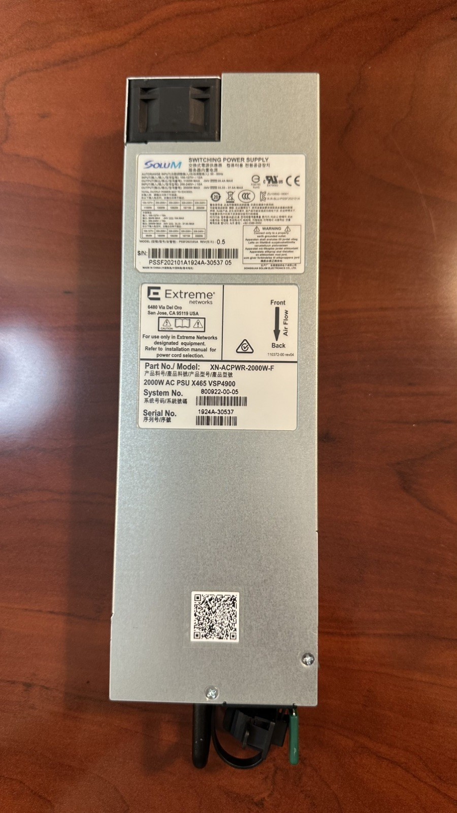 XN-ACPWR-2000W-F Extreme Networks  5520-12mw-36w and X450/460 - G2 Power Supply