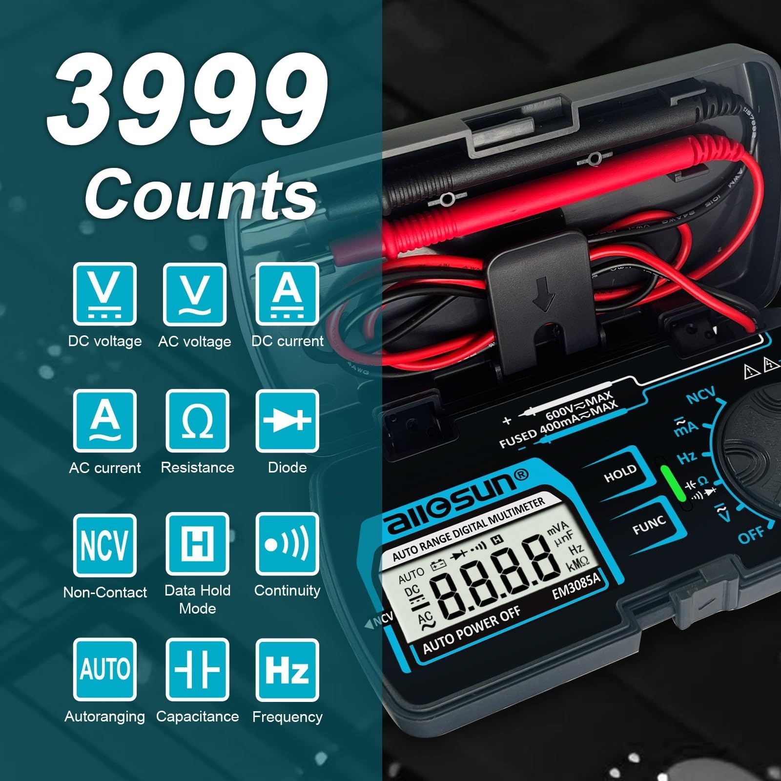 ALLOSUN Digital Multimeter Pocket Size Tester AC DC Voltage Current