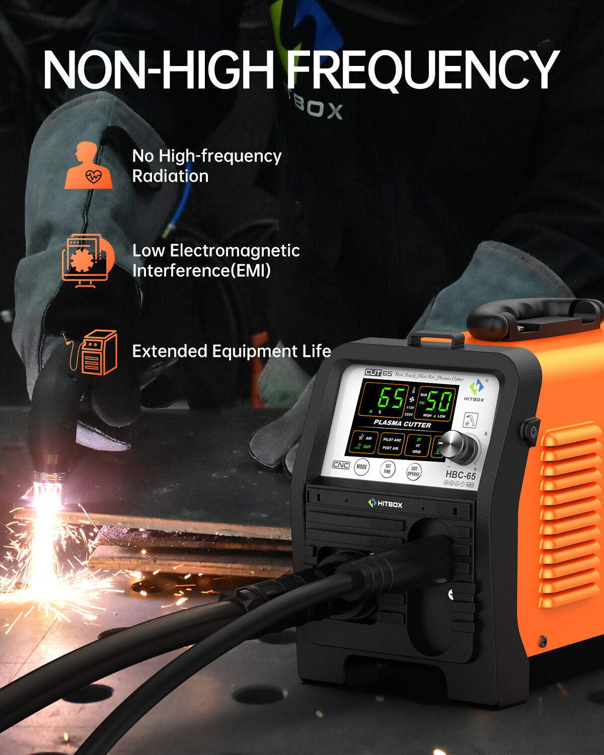 Hitbox 65A Non-Touch Pilot Arc Digital Plasma Cutter, 110/220V Cutting Machine