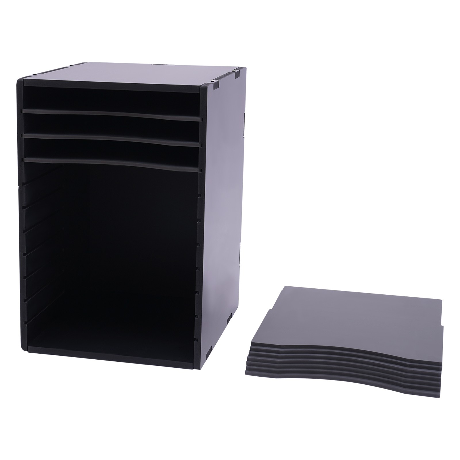 Vertical Desktop Sorter, 11 Compartment, Black, Letter-size Shelves