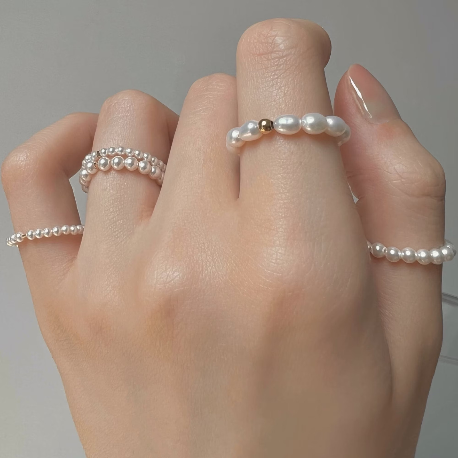 Pearl Ring Set for Women, Mother Of Pearl Ring, Stackable Ring Set