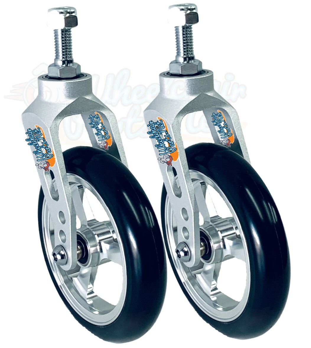 ALUMINUM CASTER FORK (SILVER) ASSEMBLY WITH WHEELS. CHOOSE YOUR WHEEL SIZE