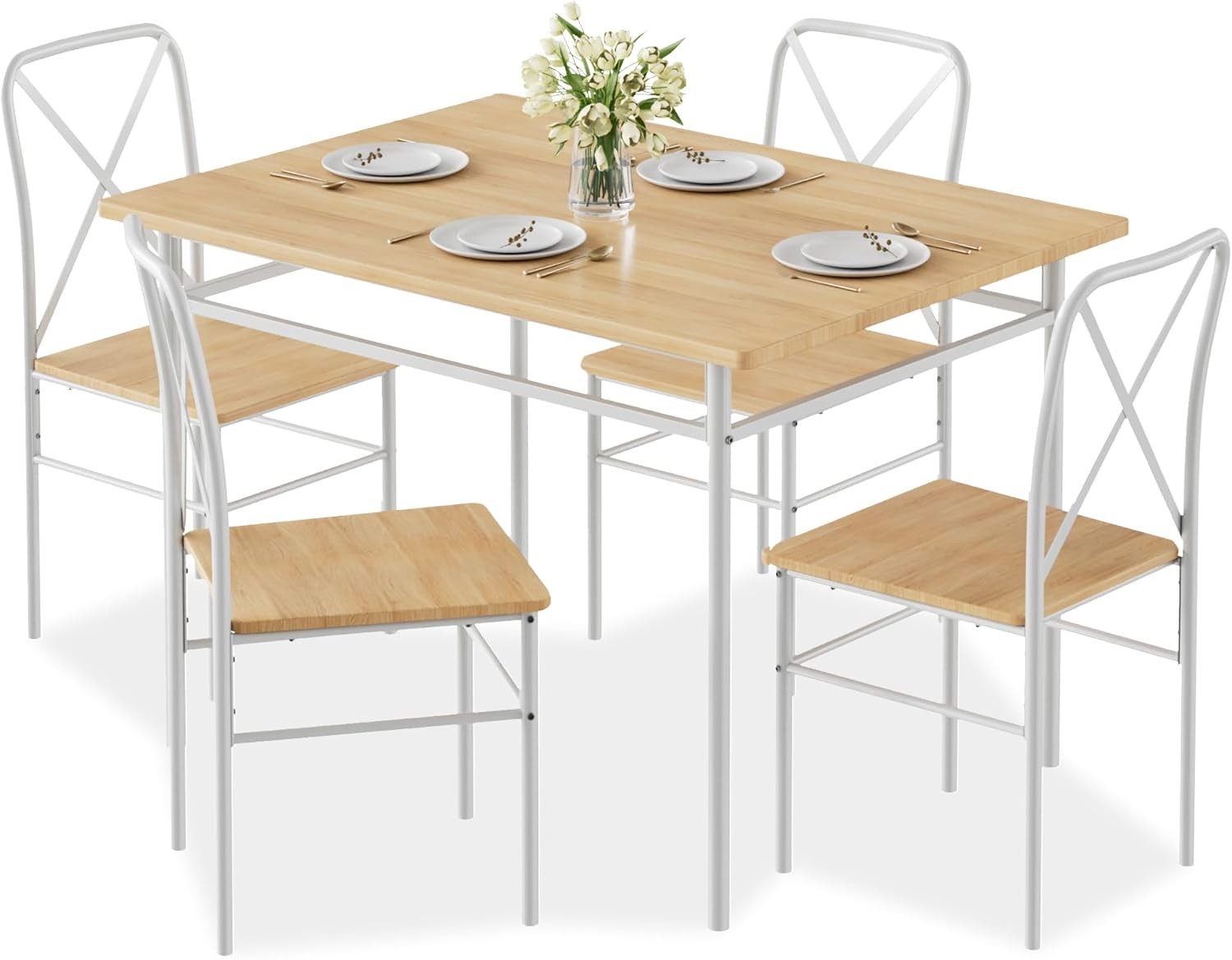 5-Piece Kitchen Dining Table Set Wood Tabletop & Heavy-Duty Metel Frame